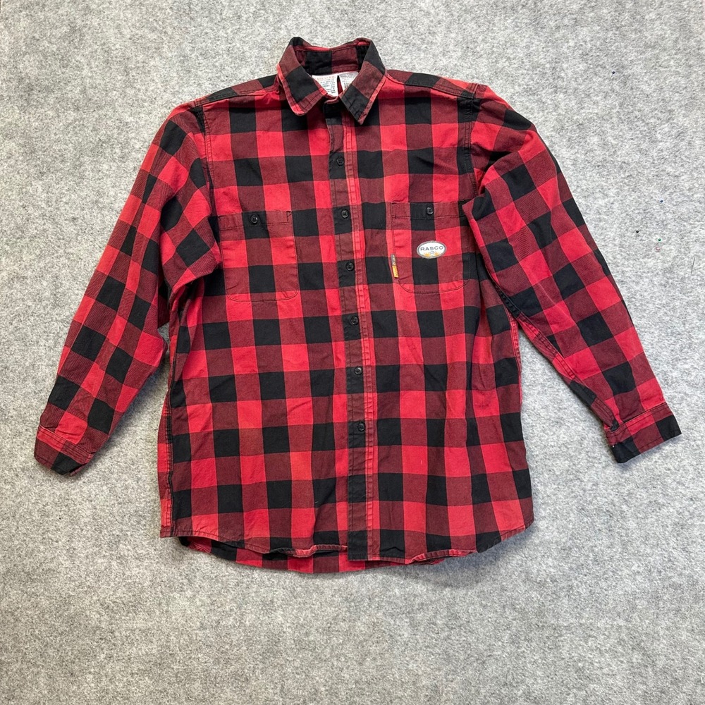 Rasco FR Flame Resistant Work Shirt Mens XL Long Red Black Buffalo Plaid P